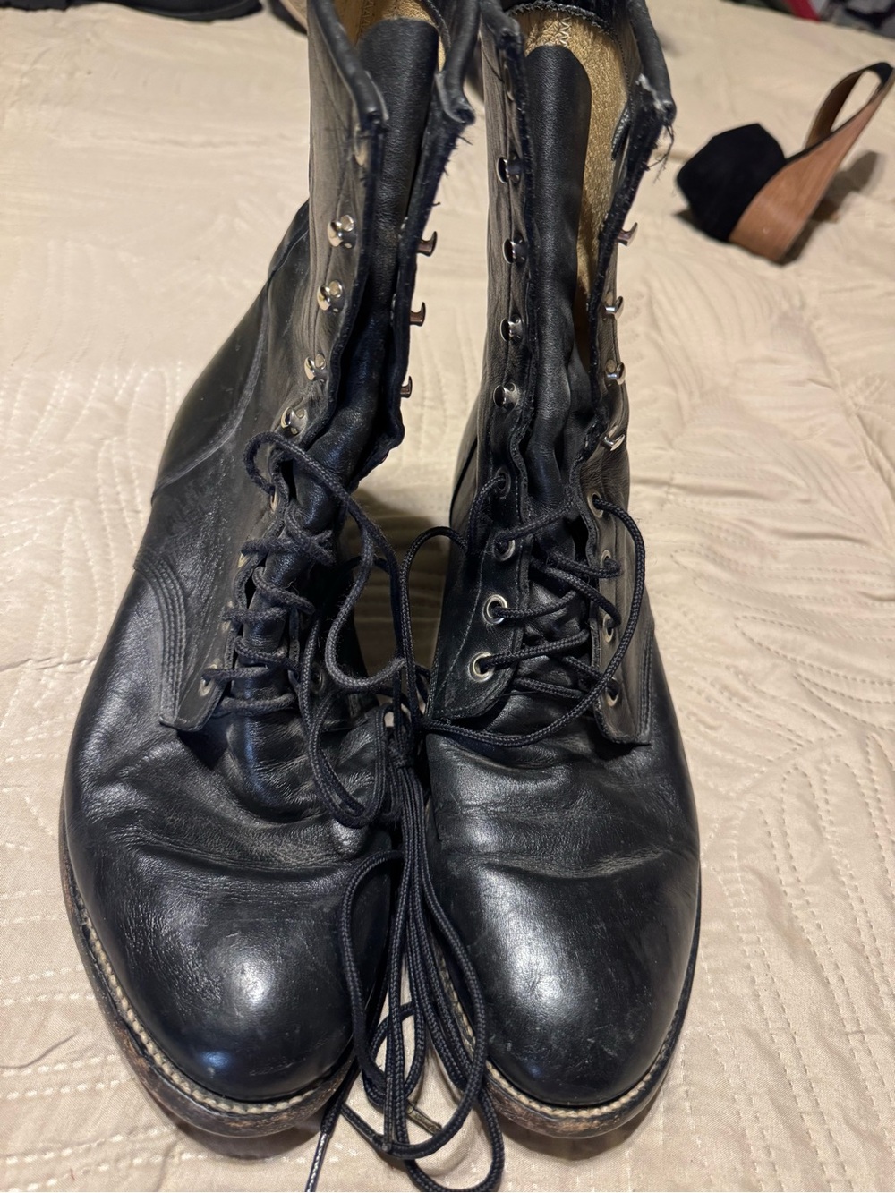Justin Boots Black Leather Lace-Up Men’s Combat-Style Boots 9-1/2 EE